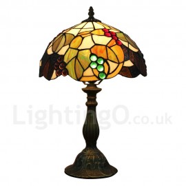 Diameter 30cm (12 inch) Handmade Rustic Retro Stained Glass Table Lamp Colorful Grape Pattern Shade Bedroom Living Room Dining Room
