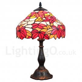 Diameter 30cm (12 inch) Handmade Rustic Retro Stained Glass Table Lamp Maple Leaf Pattern Shade Bedroom Living Room Dining Room