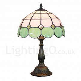 Diameter 30cm (12 inch) Handmade Rustic Retro Stained Glass Table Lamp Mesh Pattern Shade Light Green Edge Bedroom Living Room Dining Room