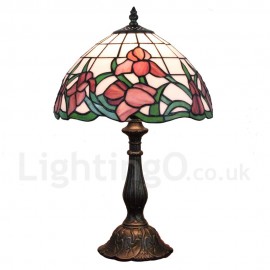 Diameter 30cm (12 inch) Handmade Rustic Retro Stained Glass Table Lamp Flower Pattern Shade Bedroom Living Room Dining Room