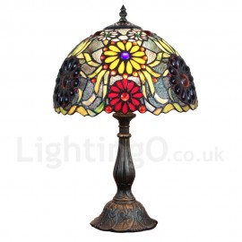 Diameter 30cm (12 inch) Handmade Rustic Retro Stained Glass Table Lamp Bana Pattern Shade Bedroom Living Room Dining Room