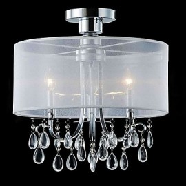 Stylish Crystal Flush Mount with 3 Lights in Fabric Shade