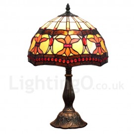 Diameter 30cm (12 inch) Handmade Rustic Retro Stained Glass Table Lamp Colorful Pattern Shade Bedroom Living Room Dining Room