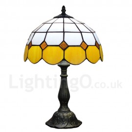 Diameter 30cm (12 inch) Handmade Rustic Retro Stained Glass Table Lamp Mesh Pattern Shade Yellow Edge Bedroom Living Room Dining Room