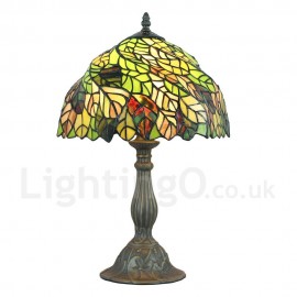 Diameter 30cm (12 inch) Handmade Rustic Retro Stained Glass Table Lamp Colorful Leaves Pattern Shade Bedroom Living Room Dining Room