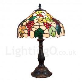 Diameter 30cm (12 inch) Handmade Rustic Retro Stained Glass Table Lamp Grape Pattern Shade Bedroom Living Room Dining Room