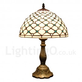 Diameter 30cm (12 inch) Handmade Rustic Retro Stained Glass Table Lamp Mesh Pattern Shade Bedroom Living Room Dining Room