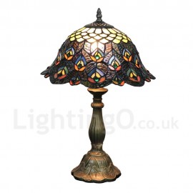 Diameter 30cm (12 inch) Handmade Rustic Retro Stained Glass Table Lamp Colorful Pattern Shade Bedroom Living Room Dining Room