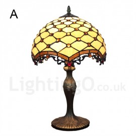 Diameter 30cm (12 inch) Handmade Rustic Retro Stained Glass Table Lamp Mesh Pattern Shade Bedroom Living Room Dining Room
