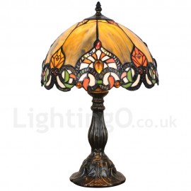 Diameter 30cm (12 inch) Handmade Rustic Retro Stained Glass Table Lamp Colorful Pattern Shade Bedroom Living Room Dining Room