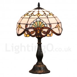 Diameter 30cm (12 inch) Handmade Rustic Retro Stained Glass Table Lamp Colorful Pattern Shade Bedroom Living Room Dining Room