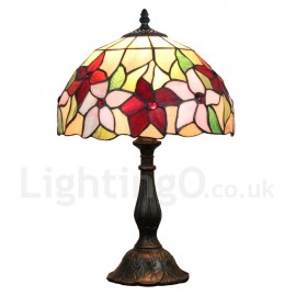 Diameter 30cm (12 inch) Handmade Rustic Retro Stained Glass Table Lamp Colorful Flower Pattern Shade Bedroom Living Room Dining Room