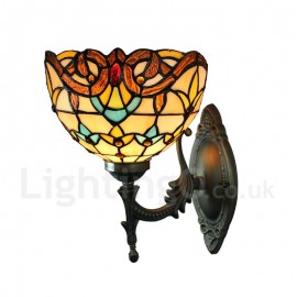 Diameter 20cm (8 inch) Stained Glass Wall Light Handmade Rustic Retro Stained Glass Wall Light Colorful Pattern Shade Bedroom Living Room Dining Room