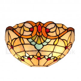 Diameter 30cm (12 inch) Stained Glass Wall Light Handmade Rustic Retro Stained Glass Wall Light Colorful Pattern Shade Bedroom Living Room Dining Room