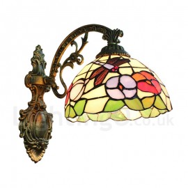 Diameter 20cm (8 inch) Handmade Rustic Retro Stained Glass Wall Light Dragonfly and Flower Pattern Shade Bedroom Living Room Dining Room
