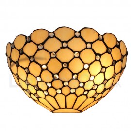Diameter 30cm (12 inch) Handmade Rustic Retro Stained Glass Wall Light Crystal Beads Grid Shade Bedroom Living Room Dining Room