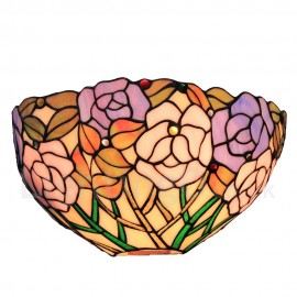 Diameter 30cm (12 inch) Handmade Rustic Retro Stained Glass Wall Light Colorful Rose Pattern Shade Bedroom Living Room Dining Room