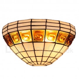 Diameter 30cm (12 inch) Handmade Rustic Retro Stained Glass Wall Light Gold Pattern White Shade Bedroom Living Room Dining Room