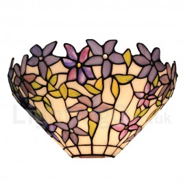 Diameter 30cm (12 inch) Handmade Rustic Retro Stained Glass Wall Light Violet Pattern Shade Bedroom Living Room Dining Room