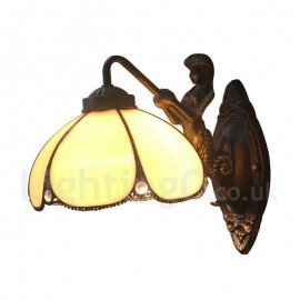 Diameter 20cm (8 inch) Handmade Rustic Retro Stained Glass Wall Light Mermaid Carrying Lantern Bedroom Living Room Dining Room