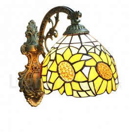 Diameter 20cm (8 inch) Handmade Rustic Retro Stained Glass Wall Light Sunflower Pattern Shade Bedroom Living Room Dining Room