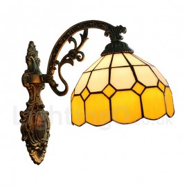 Diameter 20cm (8 inch) Handmade Rustic Retro Stained Glass Wall Light Yellow and White Shade Bedroom Living Room Dining Room