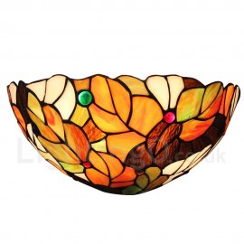 Diameter 30cm (12 inch) Handmade Rustic Retro Stained Glass Wall Light Colorful Leaves Pattern Shade Bedroom Living Room Dining Room