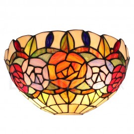 Diameter 30cm (12 inch) Handmade Rustic Retro Stained Glass Wall Light Colorful Flower Pattern Shade Bedroom Living Room Dining Room