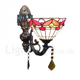 Diameter 20cm (8 inch) Handmade Rustic Retro Stained Glass Wall Light Colorful Pattern Shade Bedroom Living Room Dining Room