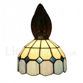 Diameter 20cm (8 inch) Handmade Rustic Retro Stained Glass Wall Light Blue and White Pattern Shade Bedroom Living Room Dining Room