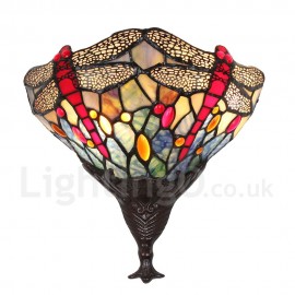 Diameter 30cm (12 inch) Handmade Rustic Retro Stained Glass Wall Light Dragonfly Pattern Shade Bedroom Living Room Dining Room