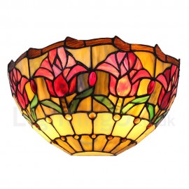 Diameter 30cm (12 inch) Handmade Rustic Retro Stained Glass Wall Light Colorful Flower Pattern Shade Bedroom Living Room Dining Room