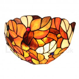 Diameter 30cm (12 inch) Handmade Rustic Retro Stained Glass Wall Light Colorful Leaves Pattern Shade Bedroom Living Room Dining Room