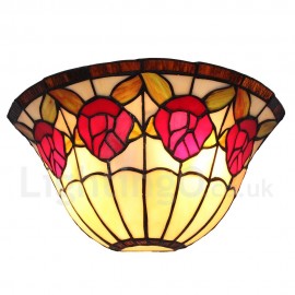 Diameter 30cm (12 inch) Handmade Rustic Retro Stained Glass Wall Light Red Rose Pattern Shade Bedroom Living Room Dining Room