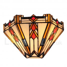 Diameter 30cm (12 inch) Handmade Rustic Retro Stained Glass Wall Light Colorful Pattern Shade Bedroom Living Room Dining Room