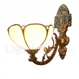 Diameter 20cm (8 inch) Handmade Rustic Retro Stained Glass Wall Light Light Yellow Shade Bedroom Living Room Dining Room