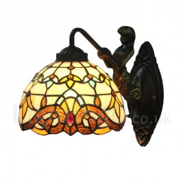 Diameter 20cm (8 inch) Handmade Rustic Retro Stained Glass Wall Light Colorful Pattern Shade Mermaid Carrying Lantern Bedroom Living Room Dining Room