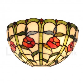 Diameter 30cm (12 inch) Handmade Rustic Retro Stained Glass Wall Light Little Red Flower Pattern Shade Bedroom Living Room Dining Room
