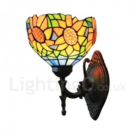 Diameter 20cm (8 inch) Handmade Rustic Retro Stained Glass Wall Light Sunflower Pattern Shade Bedroom Living Room Dining Room