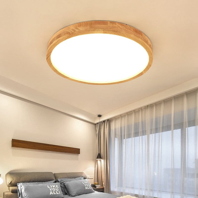 Ultra-thin Round Wood Ceiling Lamp Solid Wood Acrylic LED ...