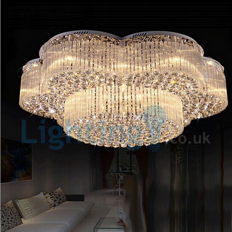 Modern Contemporary Chandelier Flush Mount Led Pendant Fixture Crystal Rain Drop Light For High Ceiling Living Room Hotel Hallway Foyer Entry Way