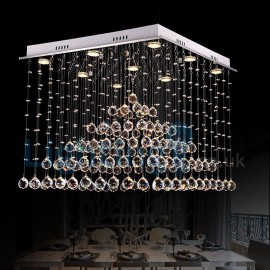 Modern Contemporary Chandelier Flush mount LED Pendant Fixture Crystal Rain Drop Light for High Ceiling Living Room Hotel Hallway Foyer Entry Way Romantic Wedding Building