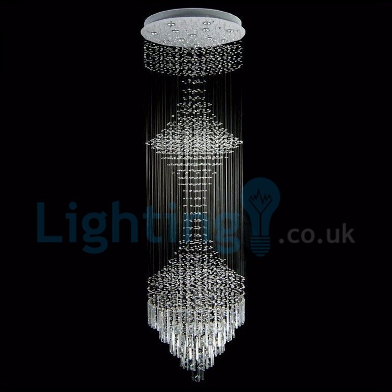 Modern Contemporary Chandelier Flush Mount Led Pendant Fixture Crystal Rain Drop Light For High Ceiling Living Room Hotel Hallway Foyer Entry Way