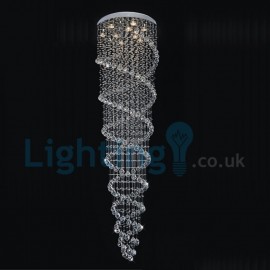 Modern Contemporary Chandelier Flush mount LED Pendant Fixture Crystal Rain Drop Light for High Ceiling Living Room Hotel Hallway Foyer Entry Way Romantic Wedding Building