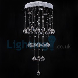 Modern Contemporary Chandelier Flush mount LED Pendant Fixture Crystal Rain Drop Light for High Ceiling Living Room Hotel Hallway Foyer Entry Way Romantic Wedding Building