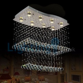 Modern Contemporary Chandelier Flush mount LED Pendant Fixture Crystal Rain Drop Light for High Ceiling Living Room Hotel Hallway Foyer Entry Way Romantic Wedding Building