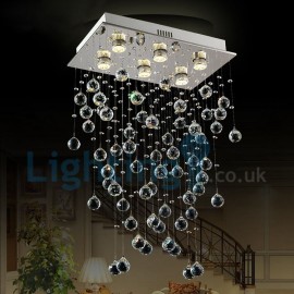 Modern Contemporary Chandelier Flush mount LED Pendant Fixture Crystal Rain Drop Light for High Ceiling Living Room Hotel Hallway Foyer Entry Way Romantic Wedding Building