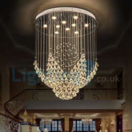 Modern Contemporary Chandelier Flush mount LED Pendant Fixture Crystal Rain Drop Light for High Ceiling Living Room Hotel Hallway Foyer Entry Way Romantic Wedding Building