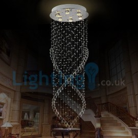 Modern Contemporary Chandelier Flush mount LED Pendant Fixture Crystal Rain Drop Light for High Ceiling Living Room Hotel Hallway Foyer Entry Way Romantic Wedding Building