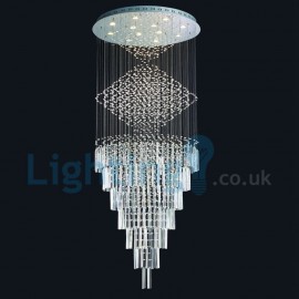 Modern Contemporary Chandelier Flush mount LED Pendant Fixture Crystal Rain Drop Light for High Ceiling Living Room Hotel Hallway Foyer Entry Way Romantic Wedding Building